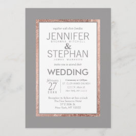 Eenvoudige roze gouden omlijning leigrijze trouw kaart