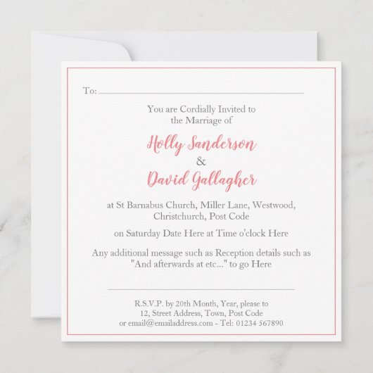 Eenvoudige roze grijze en witte dag kaart (Achterkant)