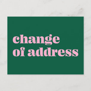 Eenvoudige Roze Groene Aankondiging Adreswijziging Briefkaart