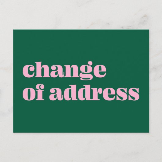 Eenvoudige Roze Groene Aankondiging Adreswijziging Briefkaart (Voorkant)