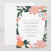 Eenvoudige roze groene achtertuin Tuin Floral Wedd Kaart (Voorkant / Achterkant)