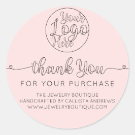 Eenvoudige roze handgeschreven harten Klant Dank u Ronde Sticker
