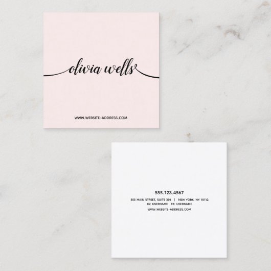 Eenvoudige Roze Handtekening Script Square Busines Vierkante Visitekaartje (Voorkant / Achterkant)