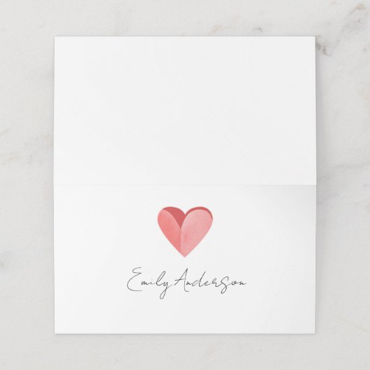 Eenvoudige Roze Hart Gevouwen Plaatskaart Plaatskaartje (Buitenkant ongevouwen)