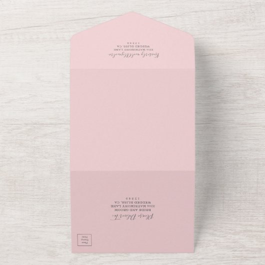 Eenvoudige Roze Hart Moderne Bruiloft All In One Uitnodiging (Buitenkant)