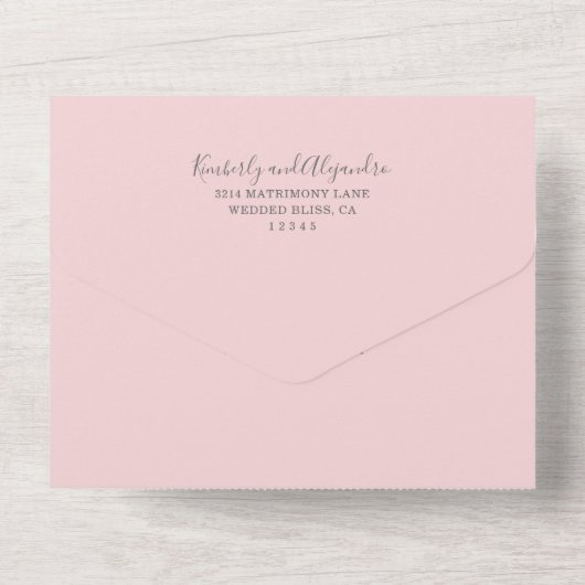 Eenvoudige Roze Hart Moderne Bruiloft All In One Uitnodiging (Achterkant)