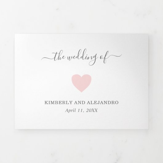 Eenvoudige Roze Hart Moderne Bruiloft Drieluik Uitnodiging (Cover)