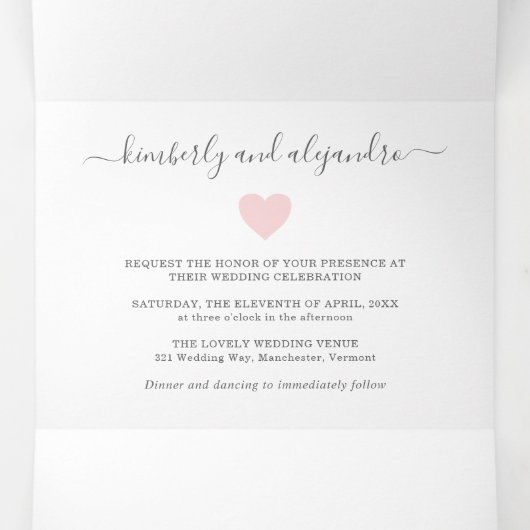 Eenvoudige Roze Hart Moderne Bruiloft Drieluik Uitnodiging (Binnenkant midden)