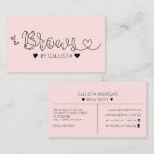 Eenvoudige  roze harten typografie Brows Visitekaartje (Voorkant / Achterkant)