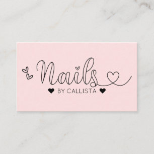 Eenvoudige  Roze Harten Typografie Nail Tech Visitekaartje