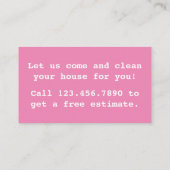 Eenvoudige Roze Huis Reiniging Visitekaartje (Achterkant)