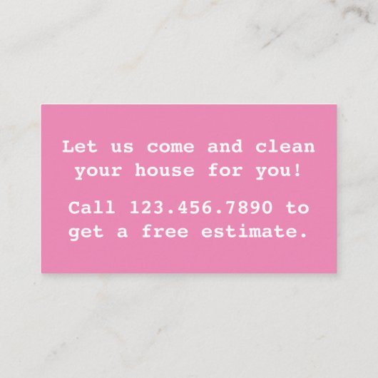 Eenvoudige Roze Huis Reiniging Visitekaartje (Achterkant)