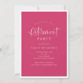 Eenvoudige roze kalligrafie Script Pensioen Partij Kaart (Voorkant)