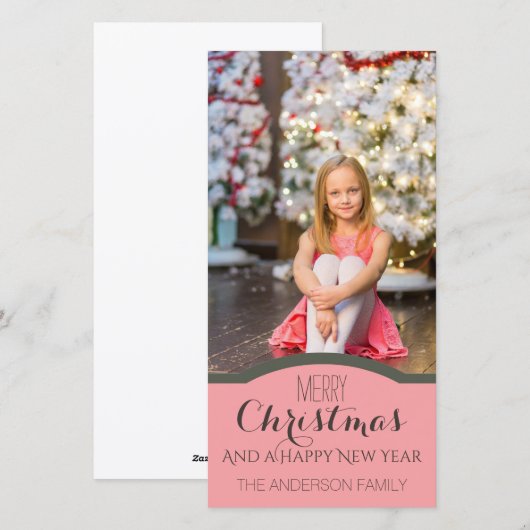 Eenvoudige Roze Kerst Vakantie Foto Feestdagenkaart (Voorkant / Achterkant)