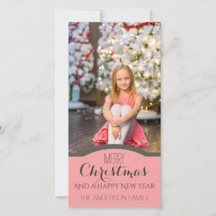 Eenvoudige Roze Kerst Vakantie Foto Feestdagenkaart