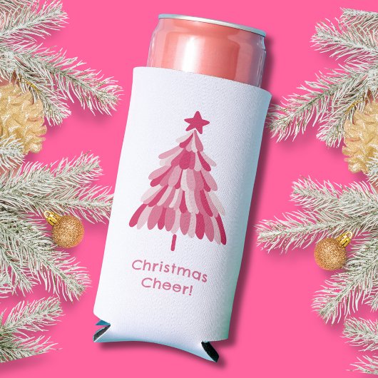 Eenvoudige roze kerstboom seltzer blikjeskoeler