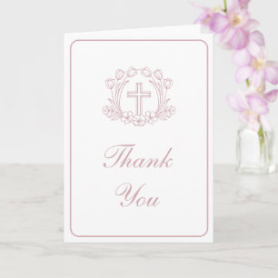 Eenvoudige Roze Kruis Religieuze Dank Je Kaart