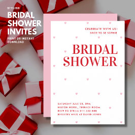 Eenvoudige roze liefdeshartbridale showuitnodiging kaart