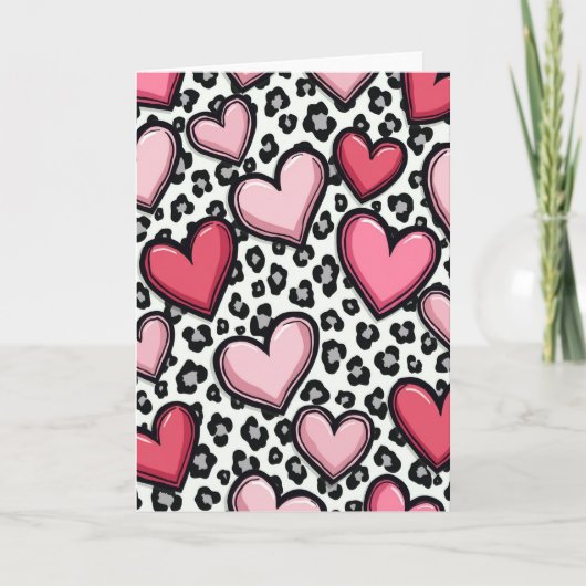 Eenvoudige Roze Luipaard Harten Kaart (Voorkant)