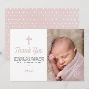 Eenvoudige Roze Meisje Doop Christening Foto Bedankkaart