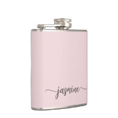 Eenvoudige Roze Meisjes Monogram Naam Handtekening Heupfles (Rechts)