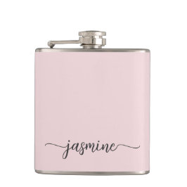 Eenvoudige Roze Meisjesnaam Monogram Handtekening Heupfles