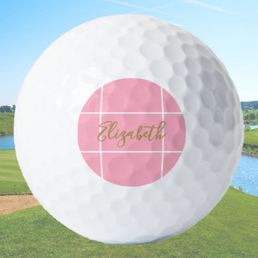 Eenvoudige roze minimalistische aangepaste naam da golfballen