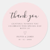 Eenvoudige roze minimalistische bruiloft Dank u Ronde Sticker (Voorkant)