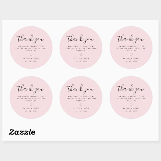 Eenvoudige roze minimalistische bruiloft Dank u Ronde Sticker (Vel)