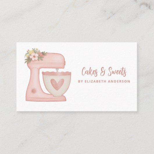 Eenvoudige roze mixer bloemencake bakkerij Visitek Visitekaartje (Voorkant)