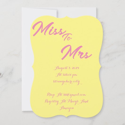 EENVOUDIGE ROZE MODERNE BRUIDSDOUCHE UITNODIGING (Voorkant)