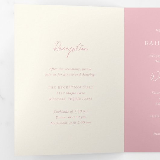 Eenvoudige roze moderne bruiloft drieluik uitnodiging (Binnenzijde eerst)