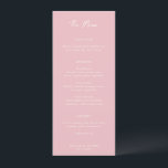 Eenvoudige roze moderne bruiloft menu<br><div class="desc">Elegant huwelijksmenu met een eenvoudige en minimale lay-out met "The Menu" in een eigentijdse scripttypografie. Een klassiek design met een moderne touch.</div>