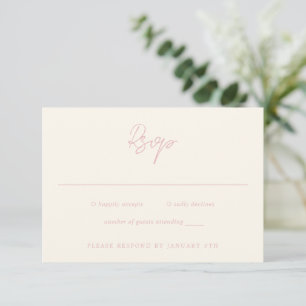 Eenvoudige roze moderne bruiloft RSVP kaartje