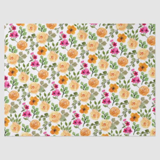 Eenvoudige roze Oranje Floral Birthday Party Tissuepapier (Voorkant)