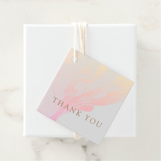 Eenvoudige roze perzik gradiënt marmer grijs dank  bedankjes labels (In situ)