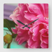 Eenvoudige Roze Pioen Bloem Vierkante Klok (Voorkant)