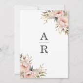 Eenvoudige roze pioen & groene bladeren bruiloft kaart (Achterkant)