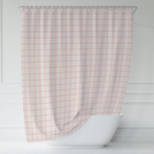 Eenvoudige Roze Plaid Boerderij Douchegordijn