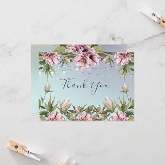 Eenvoudige roze pony's, snaarlichten bruiloft beda kaart (Voorkant / Achterkant in situ)