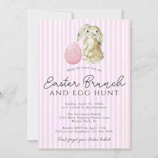 Eenvoudige Roze Preppy Stripes Bunny Egg Paasbrunc Kaart (Voorkant)