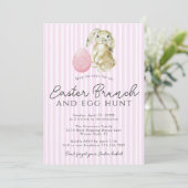 Eenvoudige Roze Preppy Stripes Bunny Egg Paasbrunc Kaart (Staand voorkant)
