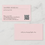 Eenvoudige roze professionele minimale moderne QR- Visitekaartje (Voorkant / Achterkant)