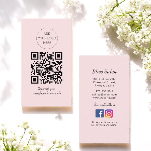 Eenvoudige roze QR-code Beauty Salon Visitekaartje
