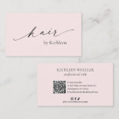 Eenvoudige Roze QR Code Elegante Haar Stylist Mode Visitekaartje (Voorkant / Achterkant)