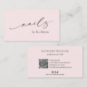 Eenvoudige Roze QR Code Elegante Nagelsalon Modern Visitekaartje (Voorkant / Achterkant)