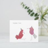 Eenvoudige roze rode Waterverf vogels Dank je kaar Briefkaart (Staand voorkant)