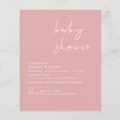 Eenvoudige roze roze, moderne uitnodiging tot Baby (Voorkant)