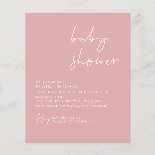 Eenvoudige roze roze, moderne uitnodiging tot Baby (Voorkant)