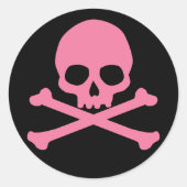 Eenvoudige roze schedel en kruisbeenderen ronde sticker (Voorkant)